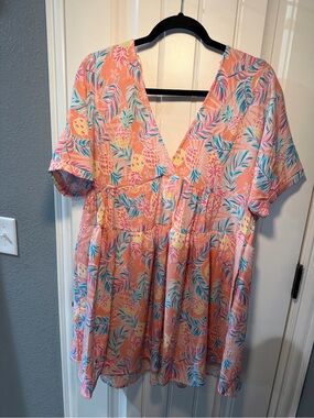 Simply Southern Women’s Pink Tropical Print V-Neck dress or swim cover up